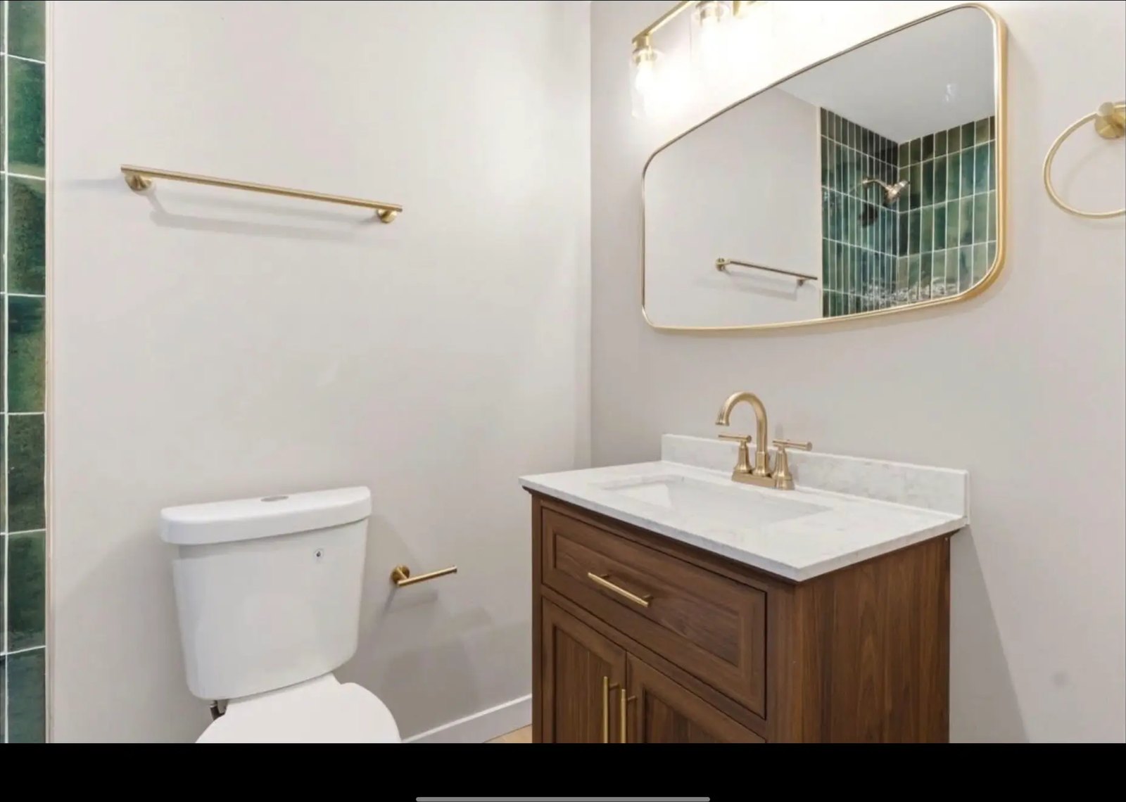 Walnut Vanity & Gold Finish Bathroom