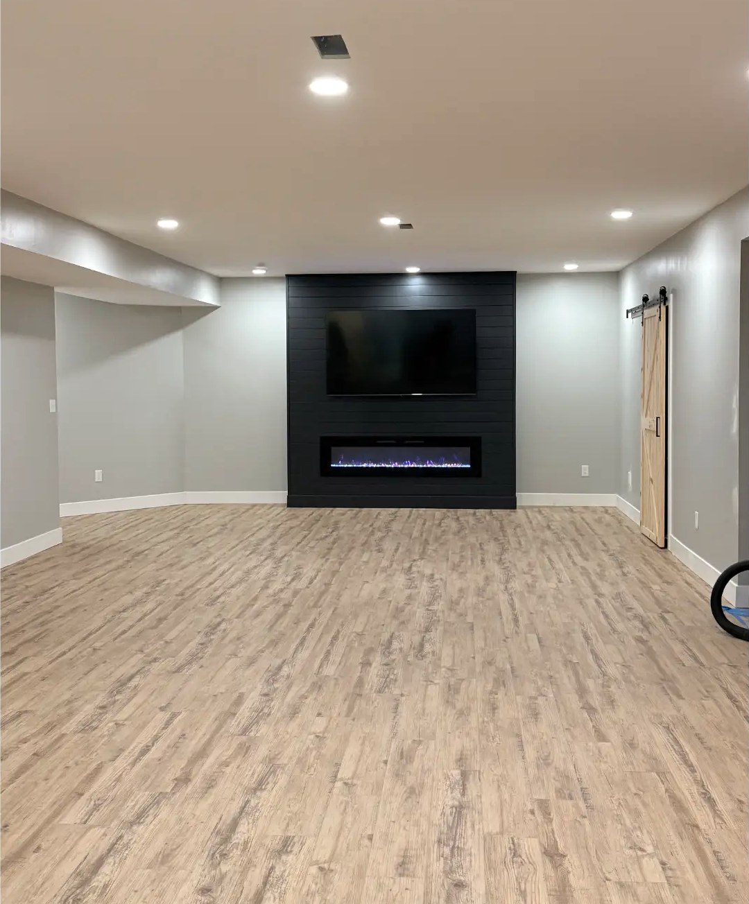 Basement Fireplace & Shiplap Media Wall