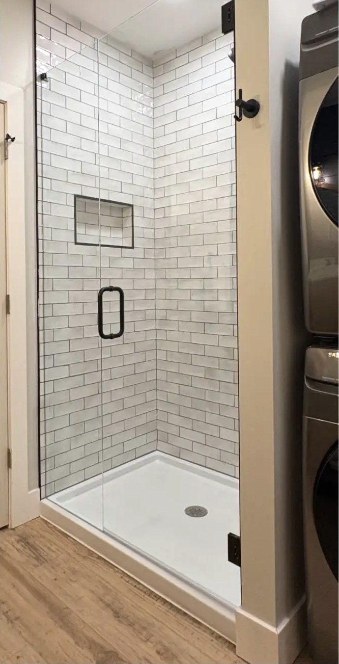 Subway Tile Shower with Glass Door & Niche