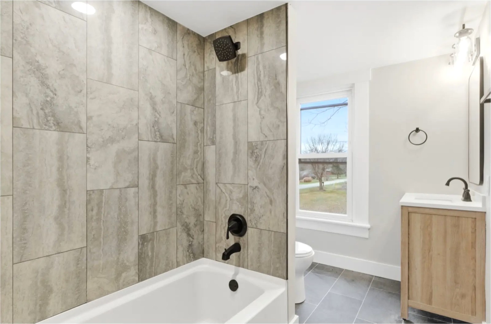Stone Look Tile Tub Surround