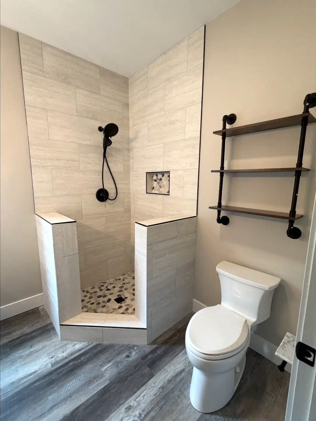 Walk-In Tile Shower with Pebble Floor